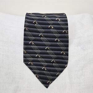 BILL BLASS Elegant Black Geometric Patterned Mens Silk Tie Classic Style